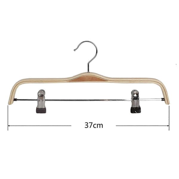 10-pack Solid Wood Pants/Skirt Hangers with Rust-Resistant Clips, Clothes Hanger