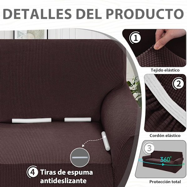 Justerbara 3- och 2-sits sofföverdrag, Stort 3-sits sofföverdrag, Stretch sofföverdrag, Slitstarkt elastiskt sofföverdrag, Brun Brown Large 3-seater (215-250 cm)