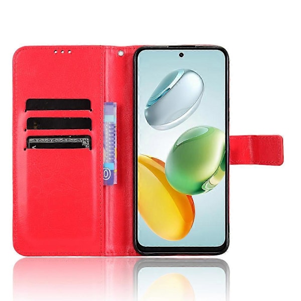 För Honor 200 Smart 5G/ Play 60 Plus 5G Ställfodral Läderplånbok Telefonskal Crazy Horse Textur (FMY) Red