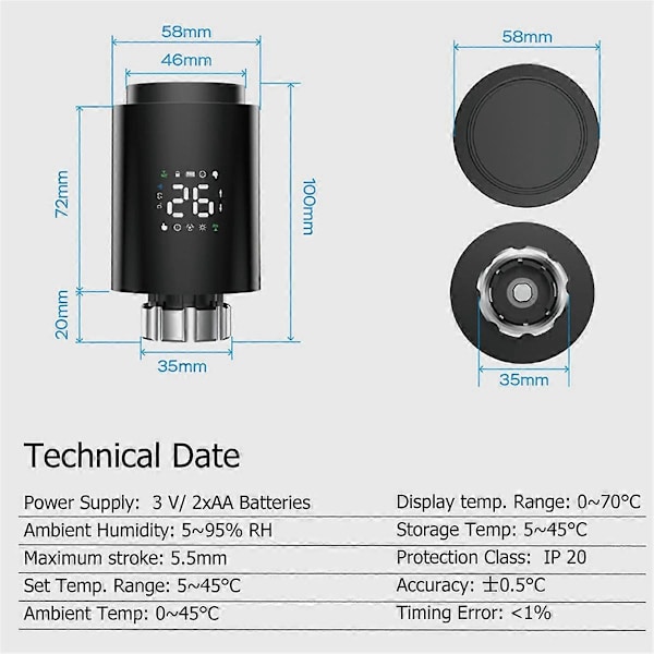 Tuya ZigBee Smart Radiatoraktuator TRV Programmerbar Termostatisk Radiatorventil App Fjernstyrt Tempera White