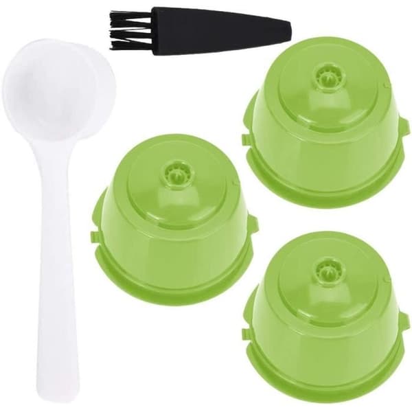 Återanvändbara kaffekapslar - Dolce Gusto - Påfyllningsbara - 3-pack - Grön - Inkluderar: Sked och Borste