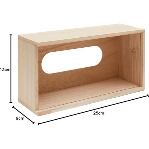 Servietboks med base, træ, beige, 25 x 13 x 9 cm Etiket