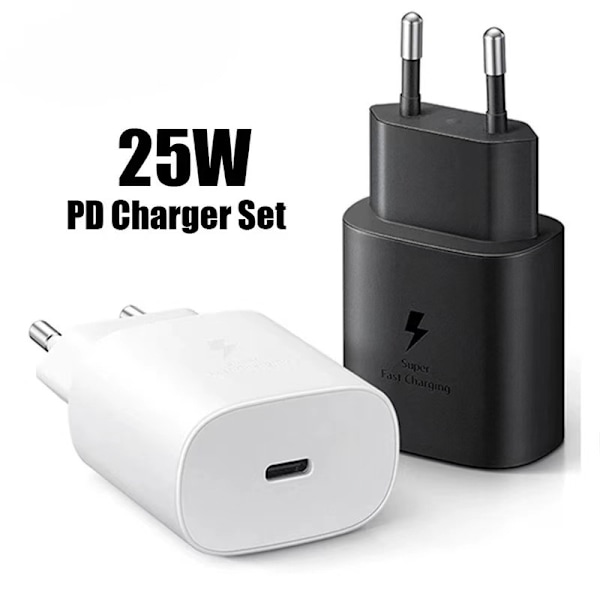 Nyt Produktsalg! Høj Kvalitets iPhone Oplader Dobbeltpakke - Hurtig Oplader - Adapter + Kabel 25W Sort Samsung 2-Pak 2-Pak SORT 2-Pack BLACK Samsung