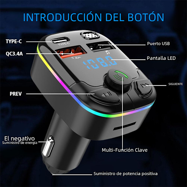Bluetooth FM-lähetin handsfree autoon, radiomodulaattori, MP3-soitin, kaksois-USB, superlataussovitin