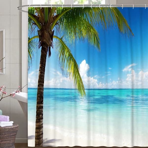 180x200 Design-suihkuverho trooppinen valtameri-palmu-kuvio ZZ110