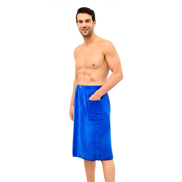 Pehmeä miesten puettava kylpypyyhe taskulla, pehmeä mikrokuituinen taikauimapyyhe, rantapyyhe, saunapyyhe Toalla De Playa 70*140cm Blue