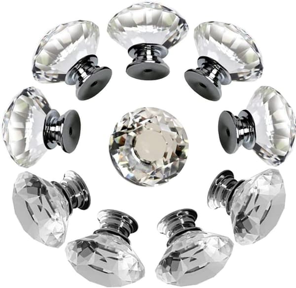 40mm Handle Knobs Transparent Diamond Crystal Glass Doors Cabinet Drawer Wardrobe Decoration 10pcs/Set Transparent