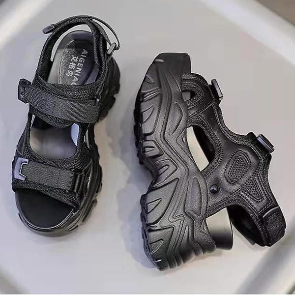 Dame Sandaler Platform Damesko Velcro Sommer Sandaler til Kvinder Black 37
