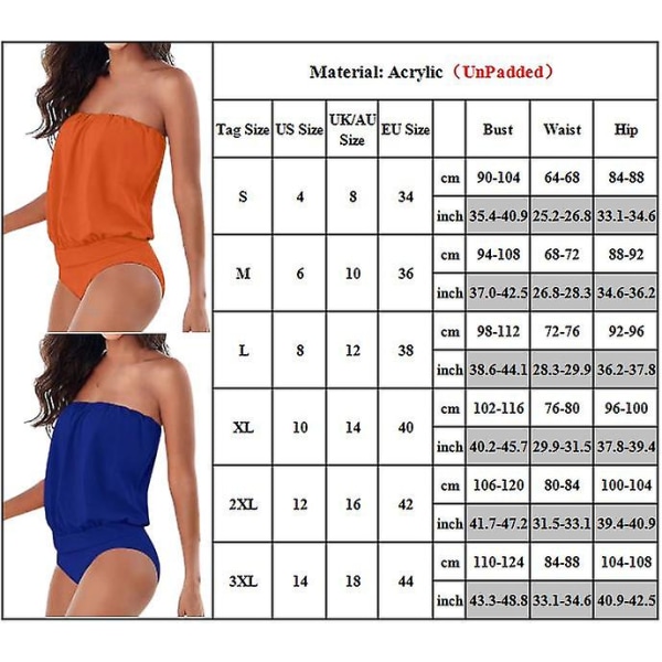 Dam Vanligt sexig bandeau baddräkt i ett stycke Off Shoulder Beachwear Sommar axelbandslös ovadderad Monokini baddräkt baddräkt Orange L