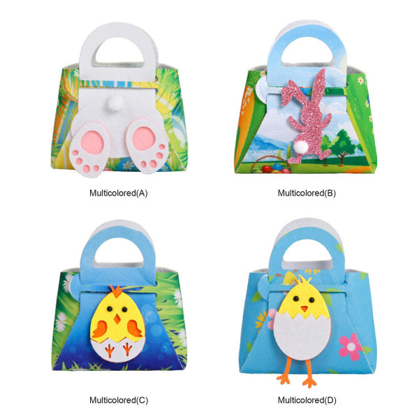 6st presentpåse Bunny Egg Filt Godispåsar Party Goodies Favors 13,5x12cm Unik Multicolor Multipurpose Easter Handbag