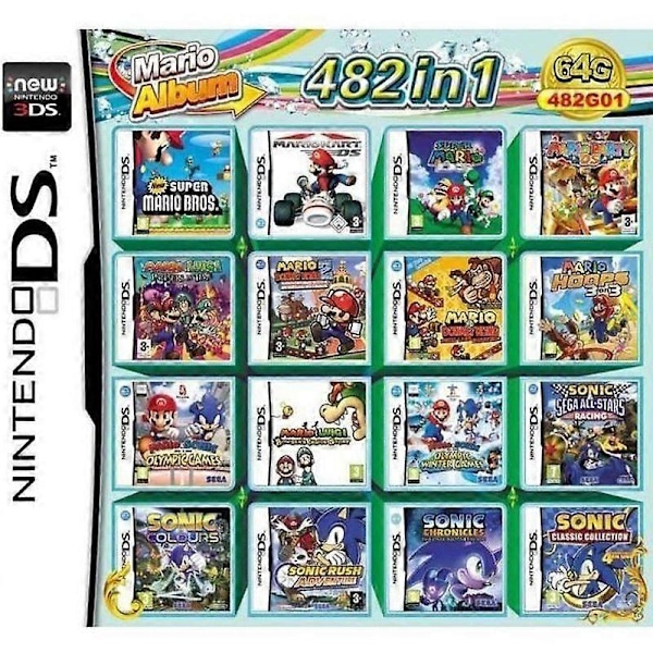 482 i 1 DS Mario Multicart Spilkassette til Nintendo DS NDSL NDSi 3DS 2DS
