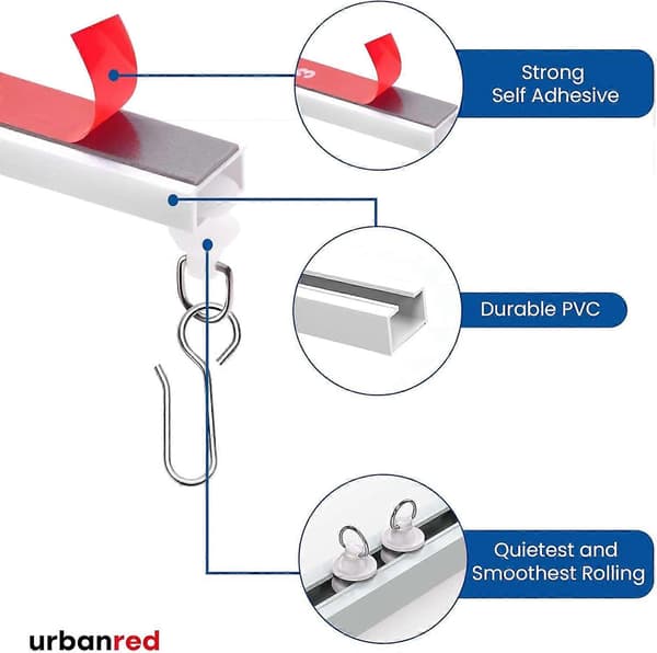 Self-adhesive curtain track 3 m Drill-free ceiling or wall mounting with strong adhesive backing