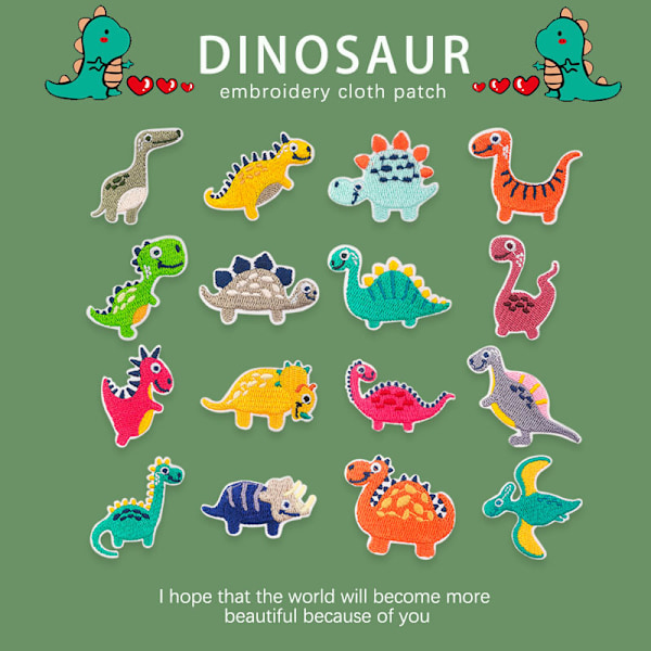 Dinosaur strygemærker, 16 dinosaur strygemærker, dinosaur strygemærker, dinosaur strygemærker