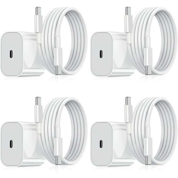 4-pakning - Lader for Samsung - Hurtiglader 20W USB-C - Adapter+Kabel 2m Hvit one size