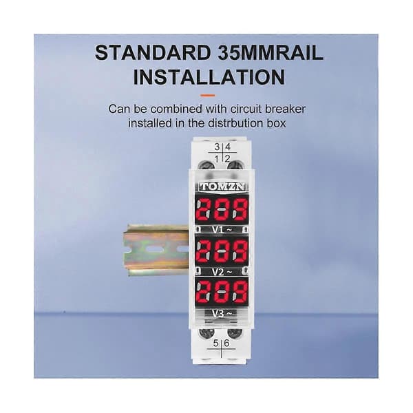 Din Skinne 18mm Voltmeter AC 40-500V Trefaset Modulært Voltmeter Indikator LED Digital Display White