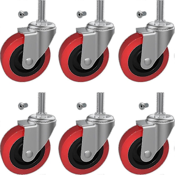 6-pack Kryphjul 2,5 tum Kraftiga Svängbara Hjul Krypvagn Servicevagn Pall Stolpstativ, M10 (ungefär 3/8) X 1 Metriska Gängade Stamhjul
