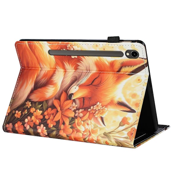 Kompatibel med Samsung Galaxy Tab S9/S9 FE Fodral Mönstrat Läder Tablet Skydd med Auto Sleep/Wake, Korthållare Multicolor Flower Fox