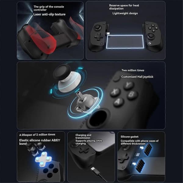X5 Lite Mobil Spilcontroller til Android & Hall Effect Joystick Bærbar Gamepad Sort