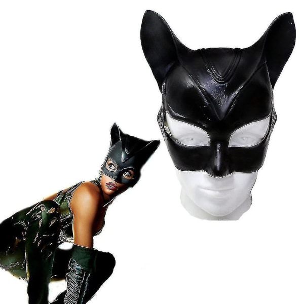 Kvinna Sexig Katt Selina Kyle Mask Bruce Wayne Cosplay Kostym Latexhjälm Fancy Vuxen Halloween A