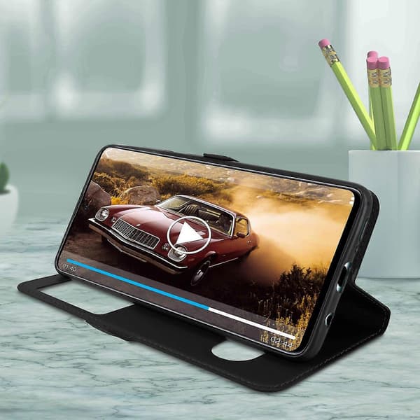 Galaxy A71 -kotelo, jossa kaksoisikkuna ja videon katseluteline, sininen Black