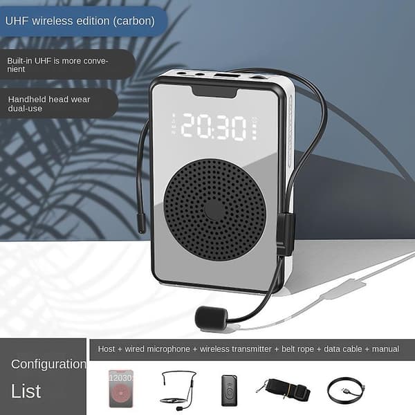 Trådløs stemmeforsterker Bluetooth mikrofonhøyttaler med mikrofonheadset, for guide - Svart - Perfekt