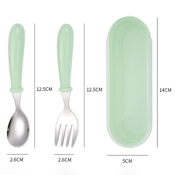 2 st Set Bärbara Barnbestick för Barn Rostfritt Stål Småbarns Servis Söt Spädbarns Matningssked Gaffel Green