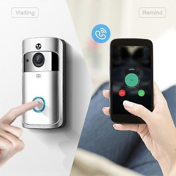 Video Dörrklocka, Trådlös Video Dörrklocka Kamera med Ringsignal Silver