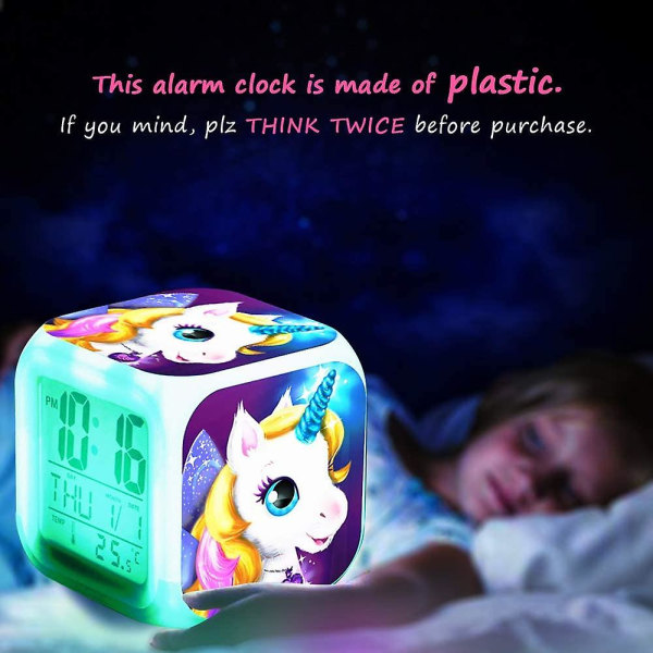 Unicorn Digital Väckarklockor För Flickor, Glödande Natt Led Lcd Cube Med Ljus Barn Vakna Bedside Clock Födelsedagspresenter För Barn Kvinnor Vuxen Bedro