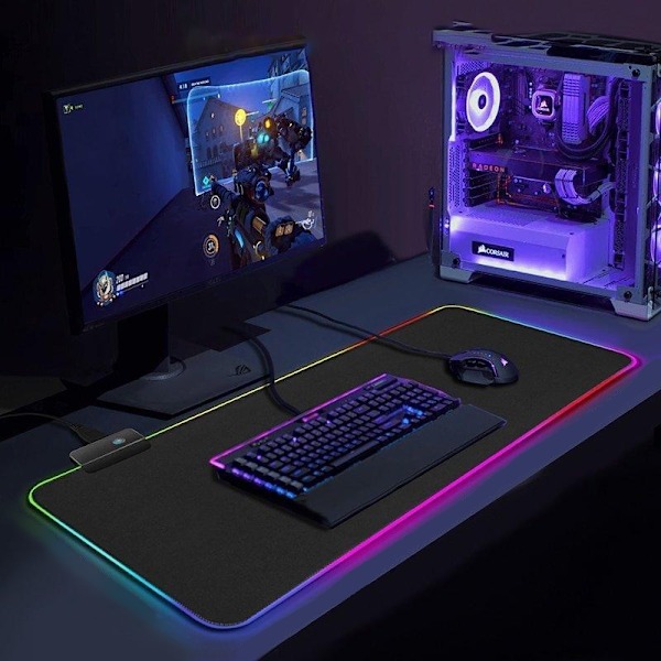 Gaming Musemåtte med LED Lys - RGB - Vælg Størrelse Sort Black 30x25 cm
