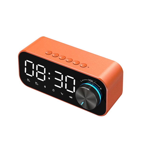 Väckarklocka med Digital Radio, Högtalare med Bluetooth, LED-skärm för Tid och Alarm och Spegelyta för skrivbord Orange