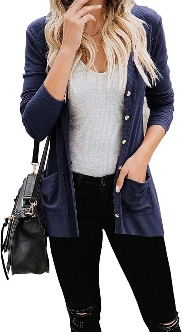Women's Cardigans, Button Down, Solid Color, Knit, Loose Cardigans with Pockets, XL