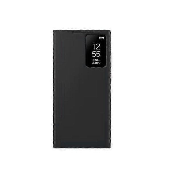 Til Samsung Galaxy S23 Ultra Wallet Case med kortslot, Tap Window & Beskyttende Cover, Sort