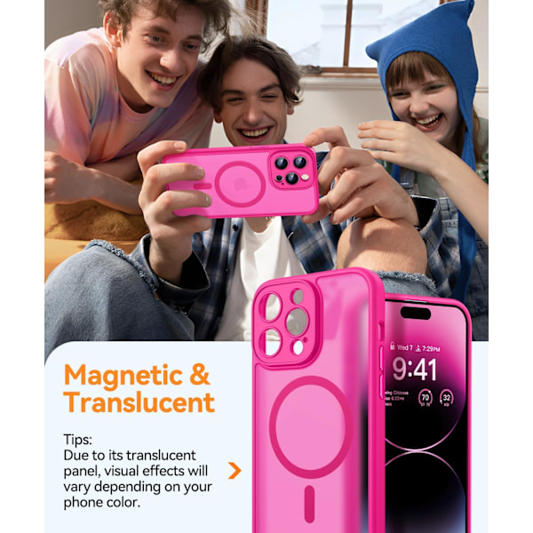 Magnetiskt skal för iPhone 16 Pro Max med fullständigt kameraskydd [MagSafe-kompatibelt] [Transparent matt] Skyddande mobilskal, Lila Hot Pink Hot Pink iPhone 14 Pro Max