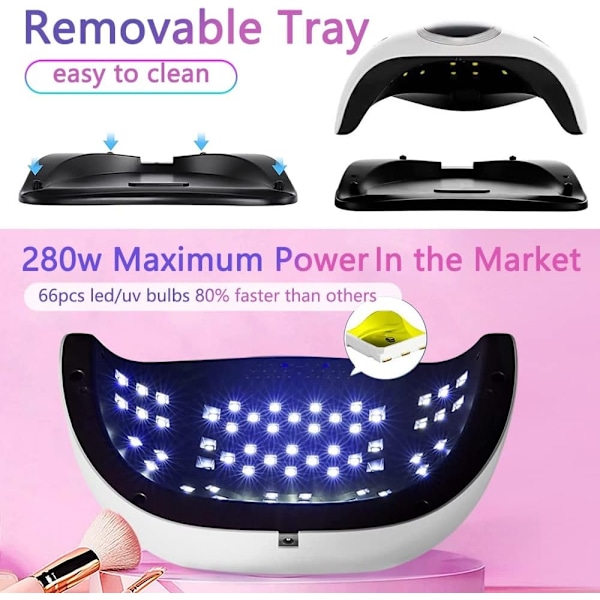 280W UV LED Nagelljus, Snabbhärdande Nagelljus för Hem och Salong, 6-WELLNGS
