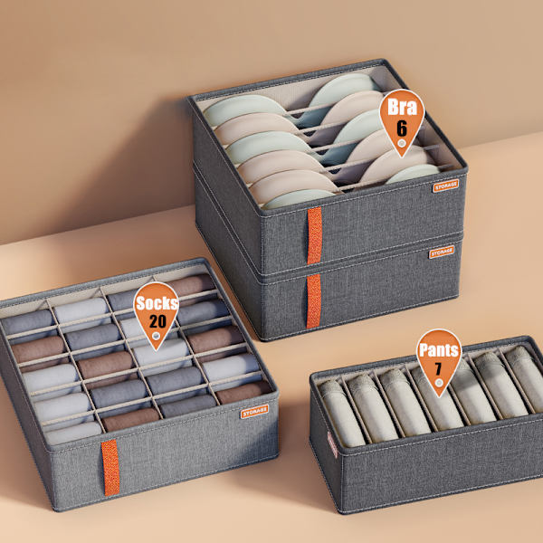Garderob Underkläder Jeans Fack Förvaringslåda Stapelbara Strumpor BH Byxor Hållare Garderob T-shirts Byxor Organizer Utrymmesbesparande Light Grey - 7 grid