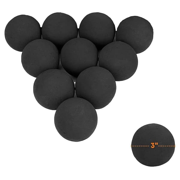 Keramiska Eldkulor, Set med 10 Runda Eldset för Inomhus- och Utomhuseldstäder eller Öppna Spisar, 7,6 cm Black