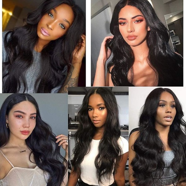 Långt svart hår peruker för kvinnor Naturligt utseende limfritt vågigt värmebeständigt