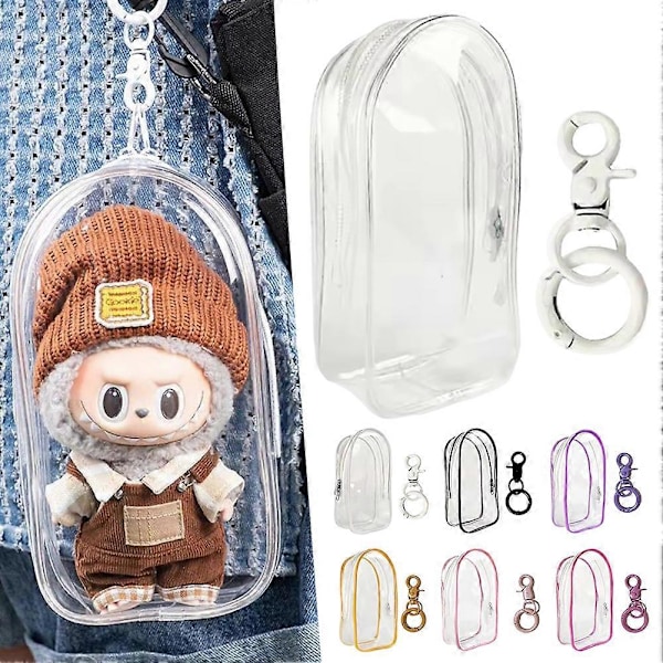 PVC Labubu Dukke Beskyttelsesetui Vandtæt Transparent Labubu Dukke Beskyttelsesetui til Tegneseriefigurer [DB] Black