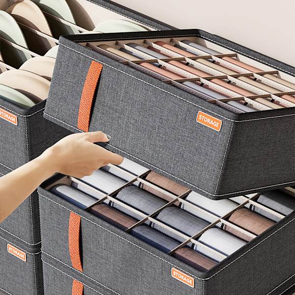 Garderob Underkläder Jeans Fack Förvaringslåda Stapelbara Strumpor BH Byxor Hållare Garderob T-shirts Byxor Organizer Utrymmesbesparande Light Grey - 7 grid