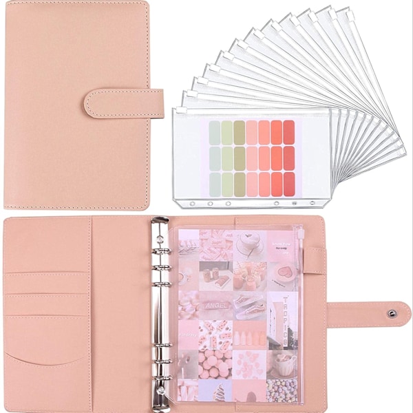 A6 Budget Planner med 12 Kontantkuvert, Färgglad PU Läder Notebook Pärm med 12 st A6 Pärmfickor grey A5