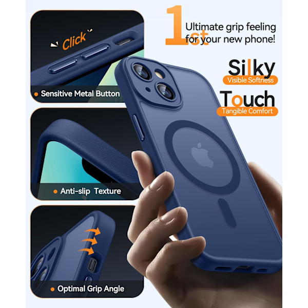 Magnetiskt skal för iPhone 16 Pro Max med fullständigt kameraskydd [Kompatibelt med MagSafe] [Transparent matt] Skyddande mobilskal, Deep Blu Purple Deep Blue iPhone 13