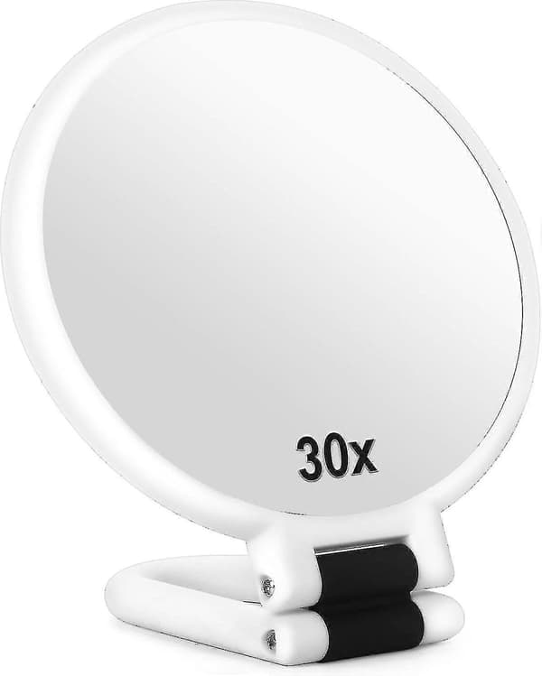 30x Magnifying Mirror Travel Handheld Mirror with Handle - Double-Sided Handheld Mirror with 1X 30X Magnification White White