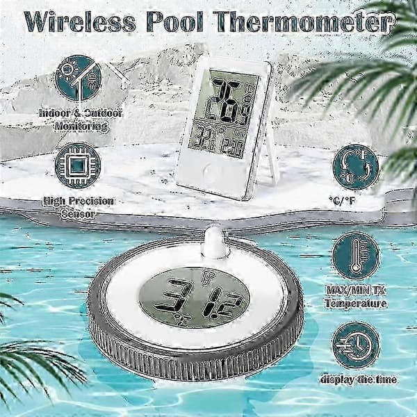 Trådlös flytande pooltermometer, vattentät digital för simbassänger - Vit Grå Edition 0701