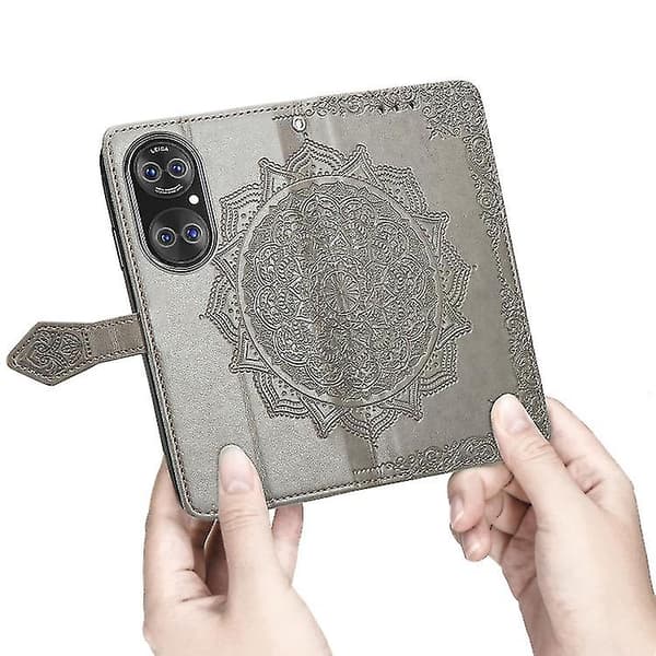 Halfway Mandala Embossing Pattern Horizontal Flip Leather Phone Case Grey