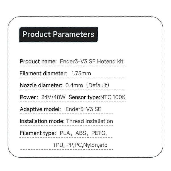 For Ender 3 V3 SE Hotend Kit for Creality Ender 3 V3 SE 3D-printer Silver