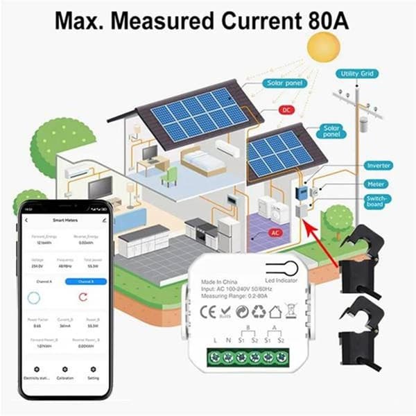 Tuya WiFi 80A Smart Digital Energimåler Strømtransformator Energiproduktion Forbrugsmonitor