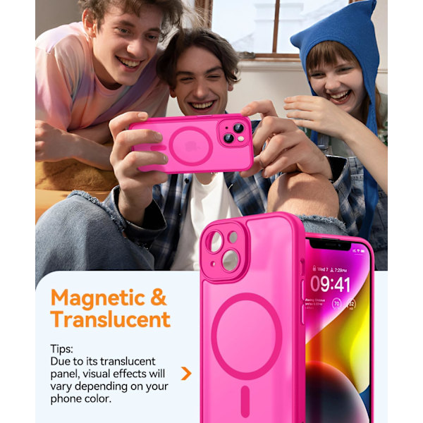 Magnetiskt skal för iPhone 16 Pro Max med fullständigt kameraskydd [MagSafe-kompatibelt] [Transparent matt] Skyddande mobilskal, Lila Hot Pink Hot Pink iPhone 14