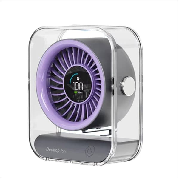 Mini Digital LED Bordventilator, 3000 mAh, USB Genopladelig, 100 Hastigheder, Stærk Luftstrøm, Stille Drift B
