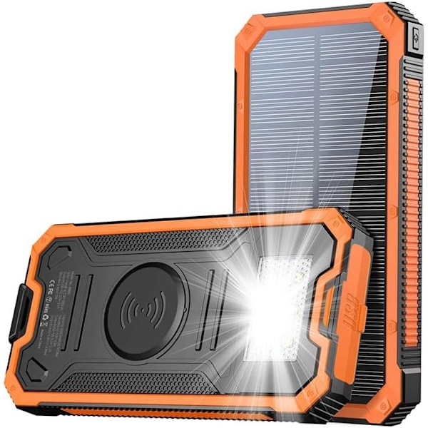 Powerbank solcellelader, 20 000 mAh bærbar trådløs lader med USB C inngang/utgang for mobiltelefoner, eksternt batteri med dobbel for camping