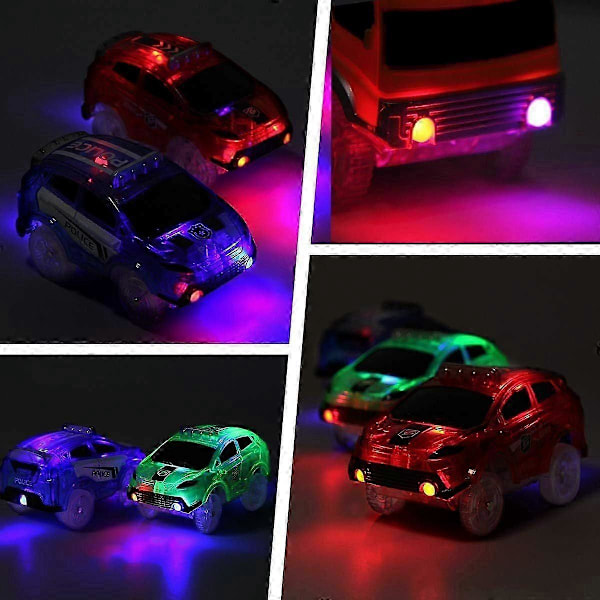 SBSG Rata-autot Vain Vaihto, Joustavat Rata-autot Magic Tracks Hehkuvat Pimeässä Radoille, LED Valot Syttyvät Paristokäyttöiset Snap N Glow Trax Autot Lisävaruste